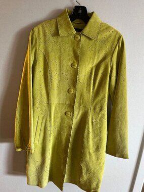Vintage Retro In Suede Lime Green Suede 3/4 Coat - Size Small